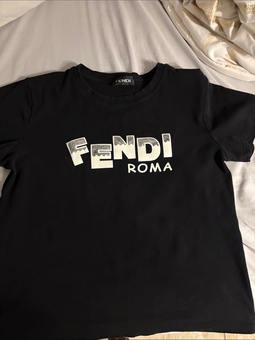 Fendi Black 'FENDI ROMA' Logo Tee